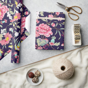 Luxuriöse japanische Pink Peony und Birds Romanti Geschenkpapier