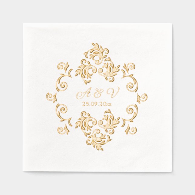Luxuriöse Jugendstil-Monogramm Servietten Mit Folie (Vorderseite)