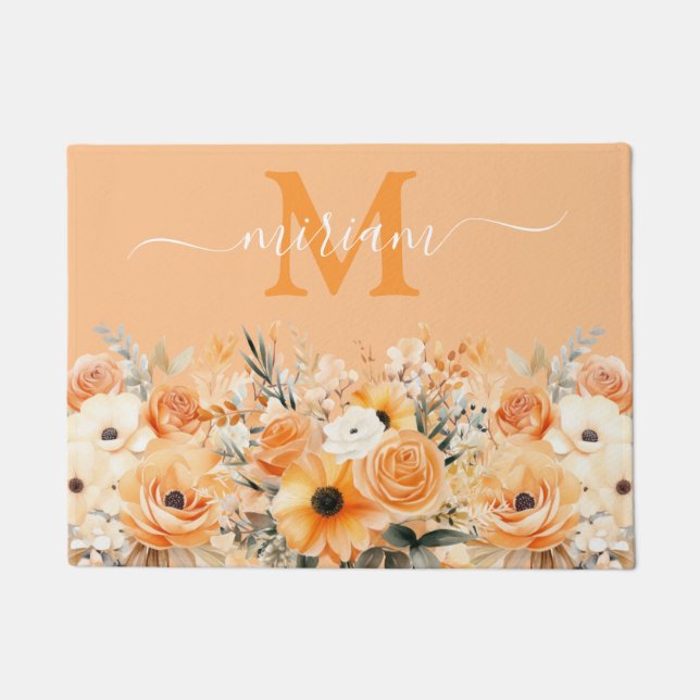 Luxuriöse Kitchen Floor Mat: Peach Orange Blume Fußmatte (Vorderseite)