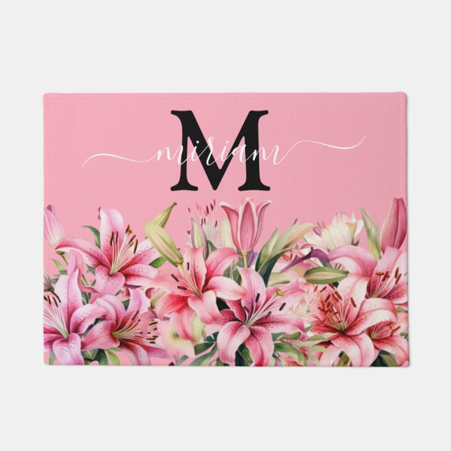 Luxuriöse Kitchen Floor Mat: Rosa Lilien Blume Fußmatte (Vorderseite)