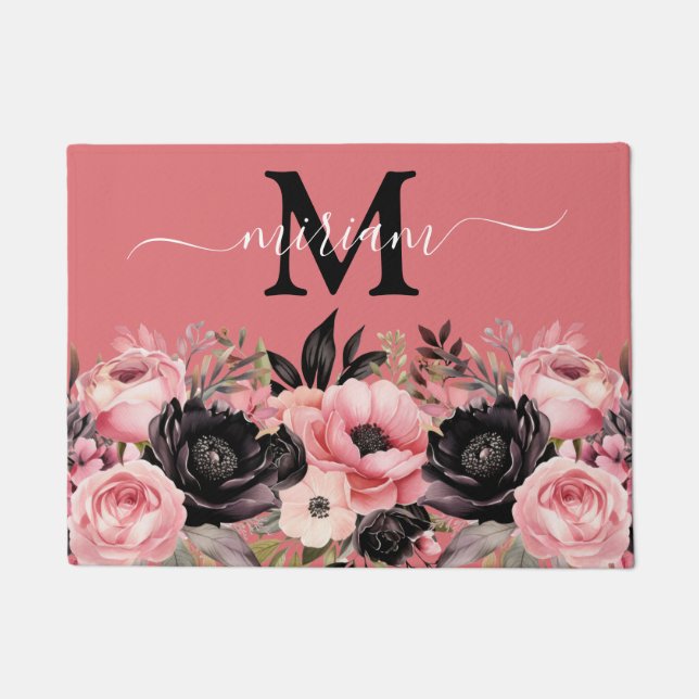 Luxuriöse Kitchen Floor Mat: Rosa und Schwarze Blu Fußmatte (Vorderseite)