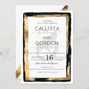 Luxuriöse Künstlerische Black Gold Pinselstrich Bo Einladung