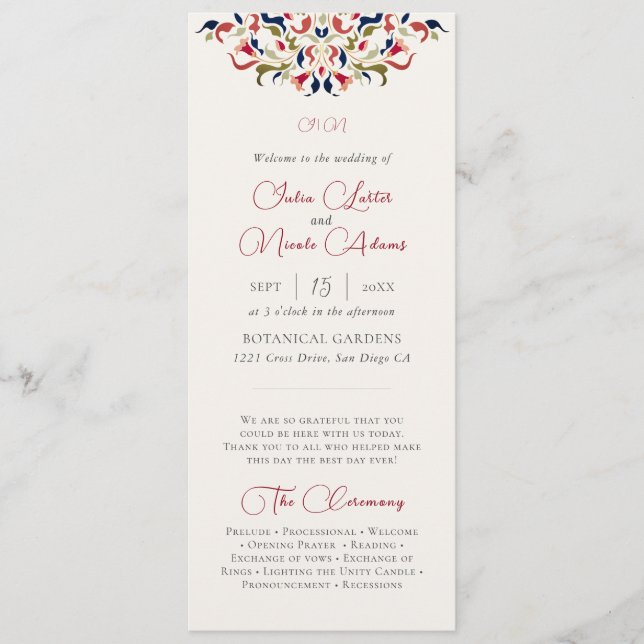 Luxuriöse künstlerische Botanische Paisley Hochzei Programm (Vorderseite)