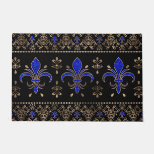 Luxuriöse Lapils Lazuli und goldene Fleur-de-lis- Fußmatte