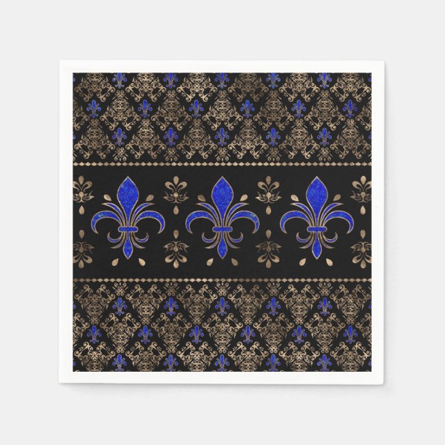 Luxuriöse Lapils Lazuli und goldenes Fleur-de-lis- Serviette (Vorderseite)