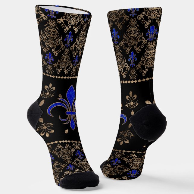 Luxuriöse Lapils Lazuli und goldenes Fleur-de-lis- Socken (Gewinkelt)