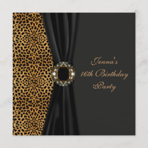 Luxuriöse Leopard Klasse Schwarze Sweet Sixteen Pa Einladung