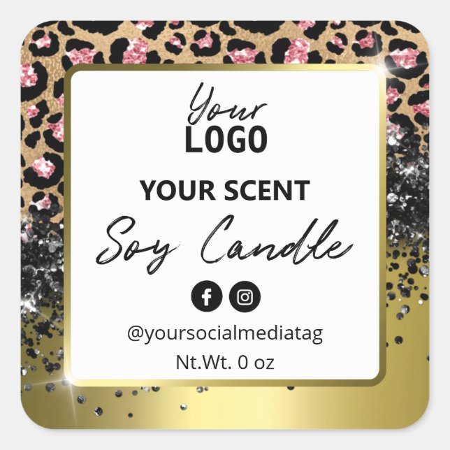 Luxuriöse Leopard Print Soy Candle Labels Quadratischer Aufkleber (Vorderseite)