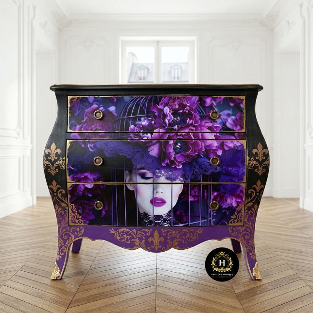 Luxuriöse Lila florale Birdcage Hat Dekoupage Seidenpapier (Von Creator hochgeladen)