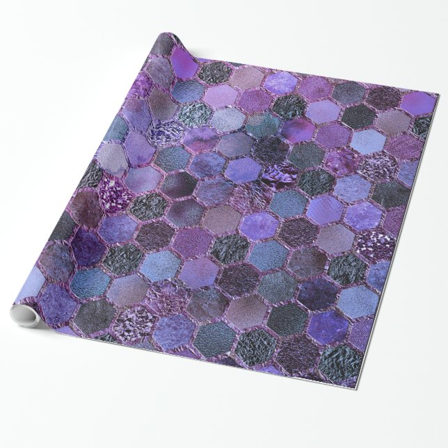 Luxuriöse Lila Metallfolien Glitzer Honigwabenmust Geschenkpapier (Ungerollt)
