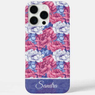 Luxuriöse lila Pfingstrosen mit individuellem Name iPhone 16 Pro Max Hülle