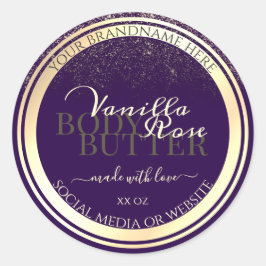 Luxuriöse Lila Produktverpackungsmarken Gold Frame Runder Aufkleber