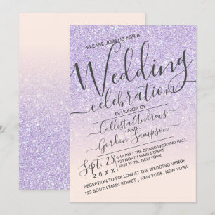 Luxuriöse Lila rosa Funkelnd Glitzer Ombre Wedding Einladung