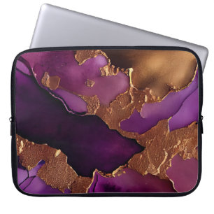 Luxuriöse Lila- und Goldmarbilddrucke Laptopschutzhülle