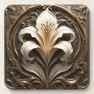 Luxuriöse Lily-Design Goldene Ornamente Kunst Getränkeuntersetzer