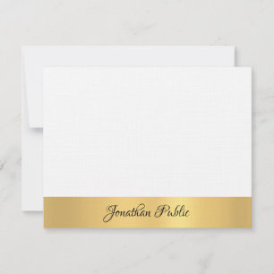 Luxuriöse Linen Elegante Hand Script Template Gold Mitteilungskarte