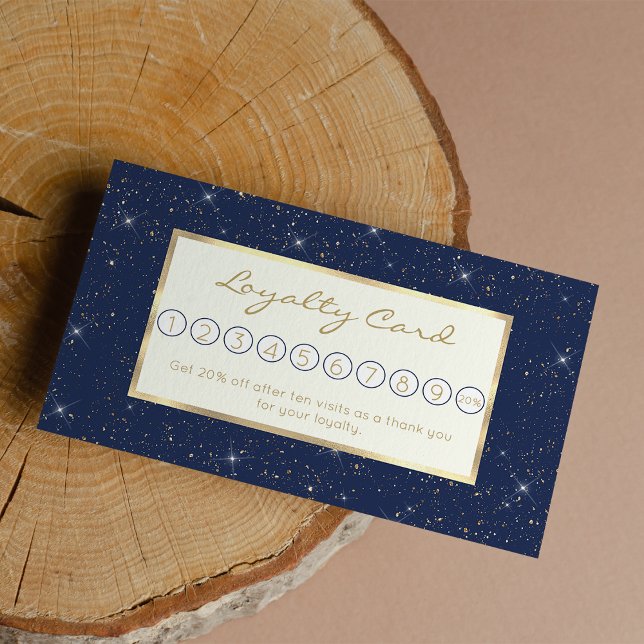 Luxuriöse Marineblau glänzend goldenes Glitzer Treuekarte (Luxury navy blue sparkle gold glitter pattern loyalty card)