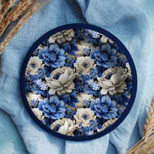 Luxuriöse marineblaue florale elfenbeinfarbene ele pappteller