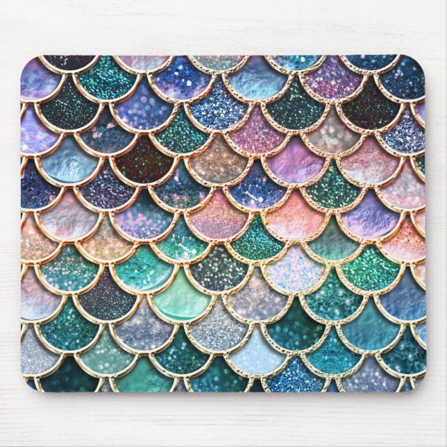 Luxuriöse mehrfarbige Glitzer Mermaid Scales Mousepad (Vorne)