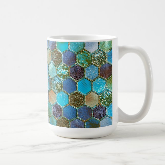 Luxuriöse Metal Foil Glitzer Aqua Aquamarine Honig Kaffeetasse (Rechts)