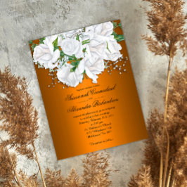 Luxuriöse Metallic Orange und White Roses Wedding Postkarte