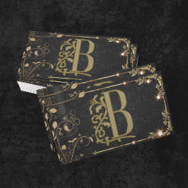 Luxuriöse Minimal Monogram Black Gold Chic Stilvol Visitenkarte