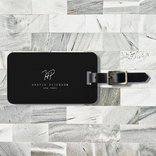 Luxuriöse Minimal Monogram Black Ivory Chic Stilvo Gepäckanhänger