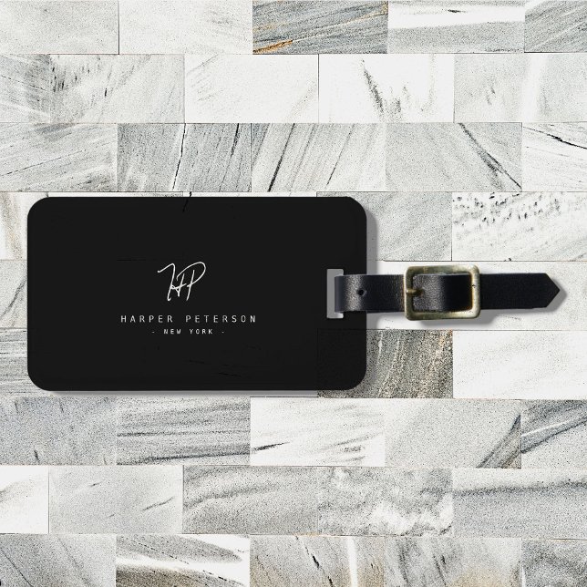 Luxuriöse Minimal Monogram Black Ivory Chic Stilvo Gepäckanhänger (Von Creator hochgeladen)