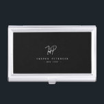 Luxuriöse Minimal Monogram Black Ivory Chic Stilvo Visitenkarten Dose<br><div class="desc">Das elegante und stilvolle,  moderne monogramm Visitenkartenlesegerät in Weiß und Schwarz ist ein raffiniertes minimalistisches Design,  das Ihr Monogramm in einem handgeschriebenen Skript mit eleganter Serifentypografie kombiniert. Auf der Rückseite ist Platz für Ihre Adresse.</div>
