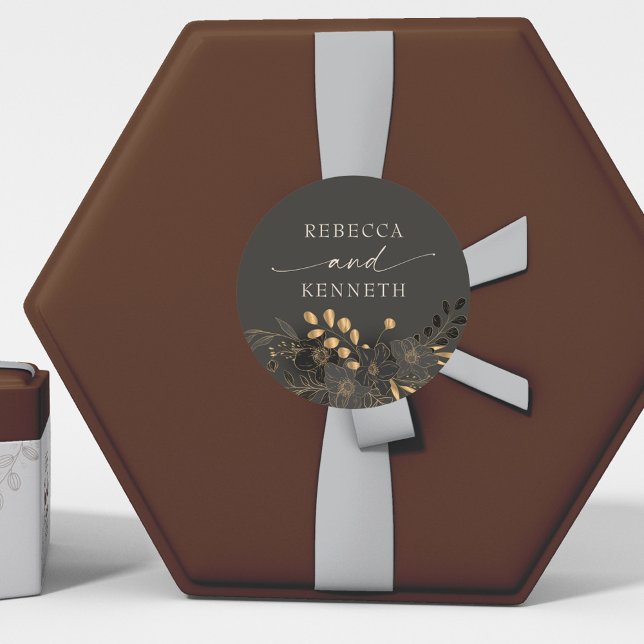 Luxuriöse Minimalistische Hochzeit in Gold Runder Aufkleber (Von Creator hochgeladen)