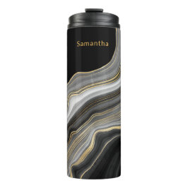 Luxuriöse Mit Monogramm Agate Black Gold und Grau Thermosbecher