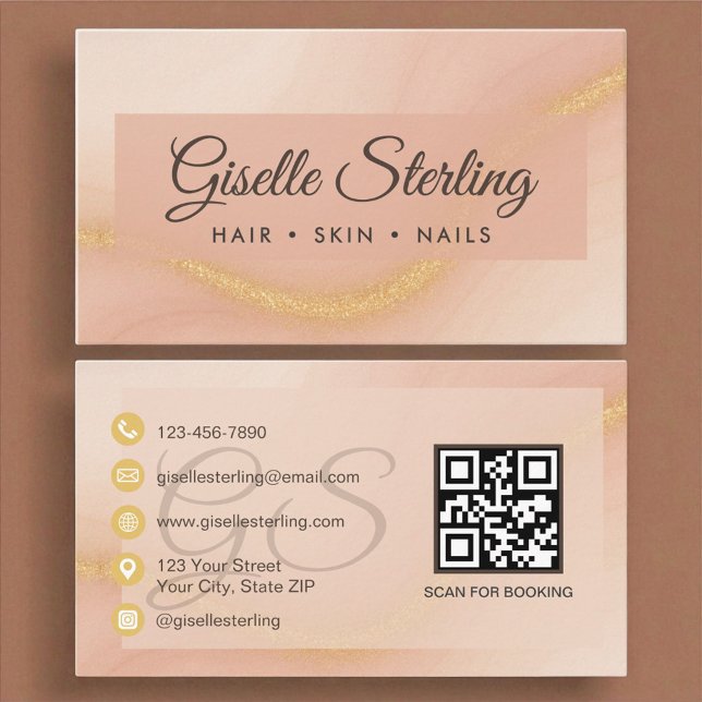 Luxuriöse moderne Aquarell Gold Monogram QR Code Visitenkarte (Von Creator hochgeladen)