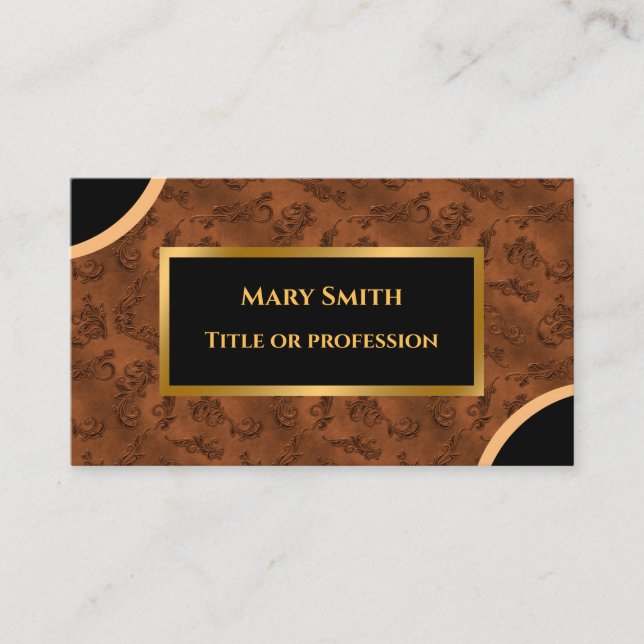 Luxuriöse moderne Gold Brown Damask Business Card Visitenkarte (Vorderseite)