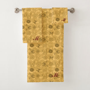 Luxuriöse moderne Gold Natural Floral Butterfly Badhandtuch Set