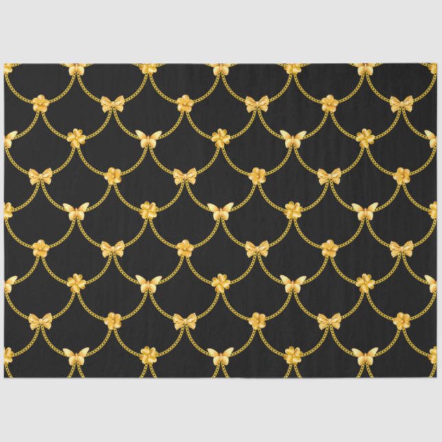 Luxuriöse moderne Gold Natural Floral Butterfly Seidenpapier (Vorderseite)