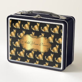 Luxuriöse, moderne Goldkatze fügt Ihren Text hinzu Metall Brotdose