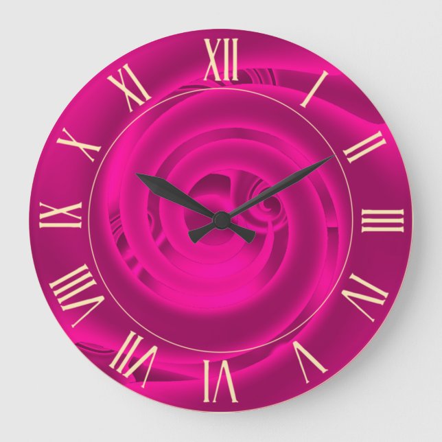 Luxuriöse moderne Neon Pink Abstrakte florale Rose Große Wanduhr (Vorderseite)