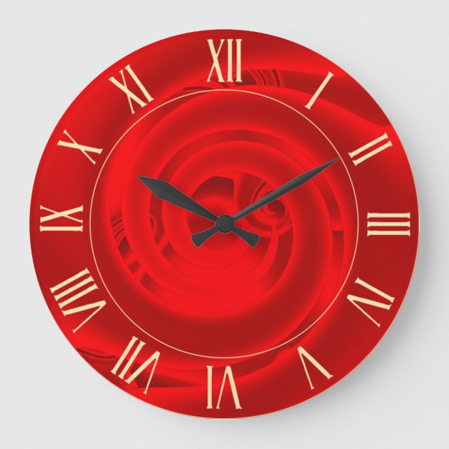 Luxuriöse moderne Neon Red Abstrakt Floral Rose Große Wanduhr (Vorderseite)