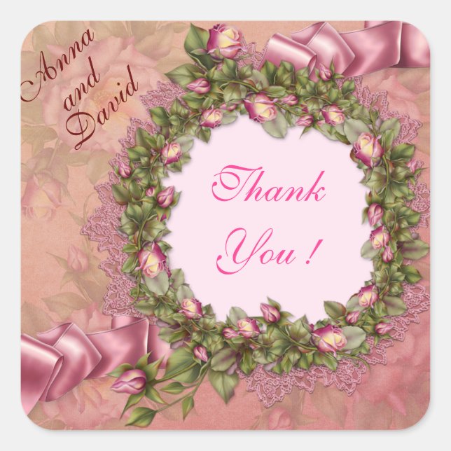 Luxuriöse moderne Rosa Rose fügt Ihren Text hinzu Quadratischer Aufkleber (Vorderseite)