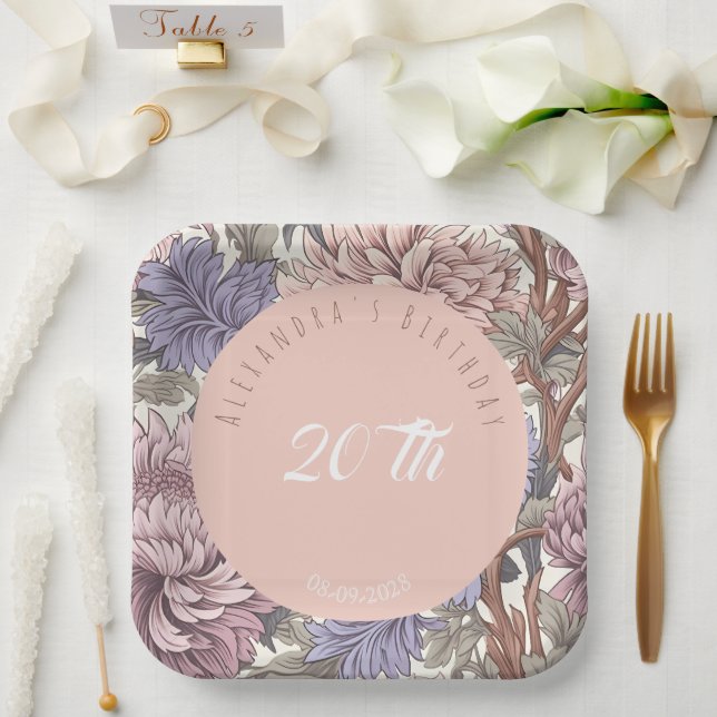 Luxuriöse moderne, stilvolle und florale Geburtsta Pappteller (Hochzeit)