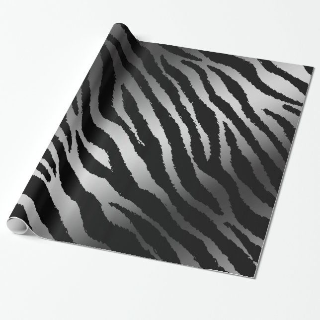 Luxuriöse moderne Zebra Silver Black Line Geschenkpapier (Ungerollt)
