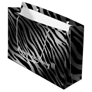 Luxuriöse moderne Zebra Silver Black Line Große Geschenktüte