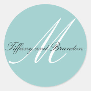 Luxuriöse Monogram Names Blue Wedding Sticker