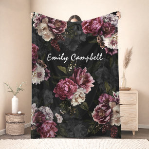 Luxuriöse Moody Rose Weiße Floral Monogramm Fleecedecke