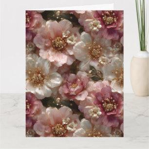 Luxuriöse, nahtlose Blumenmuster mit goldenen Perl Karte