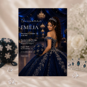 Luxuriöse Navy-Blau-Silber-Quinceañera-Einladung Einladung