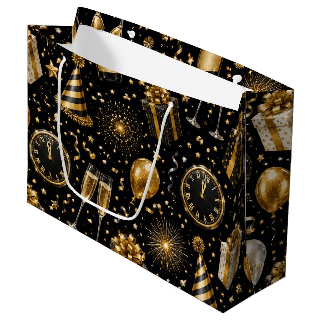 Luxuriöse Neujahrsfeier Muster Große Geschenktüte (Vorderseite Schrägansicht)