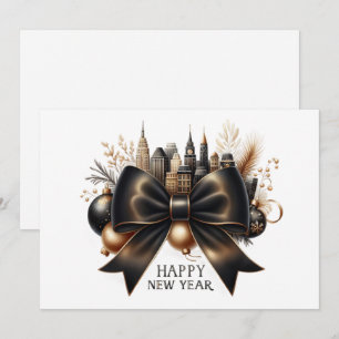 Luxuriöse Neujahrsgrüße mit schwarzer Schleife Feiertagskarte