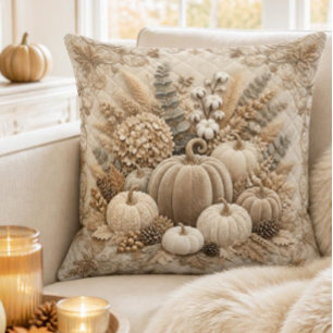 Luxuriöse neutrale Herbst-Kürbisstickerei Kissen