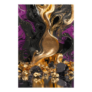 Luxuriöse Obsidian- und Gold-Fluid-Art - Elegante Fotodruck